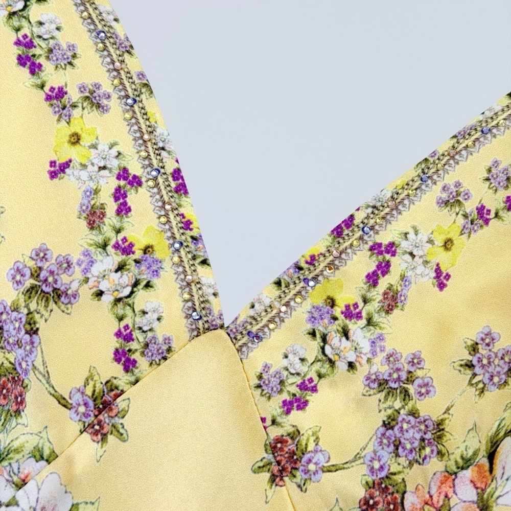 Camilla v neck bias slip dress with back frill in Darling buds - Picture 15 of 16